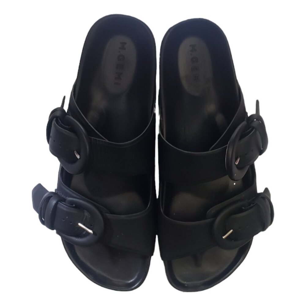 M. Gemi Black Double Buckle Slide Sandals